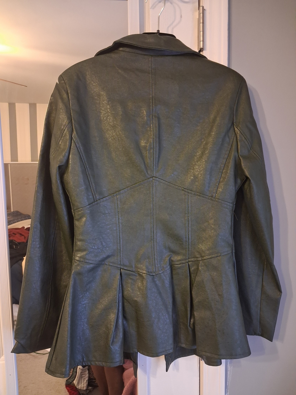 Women's Dark Olive Faux Leather Peplum Jacket